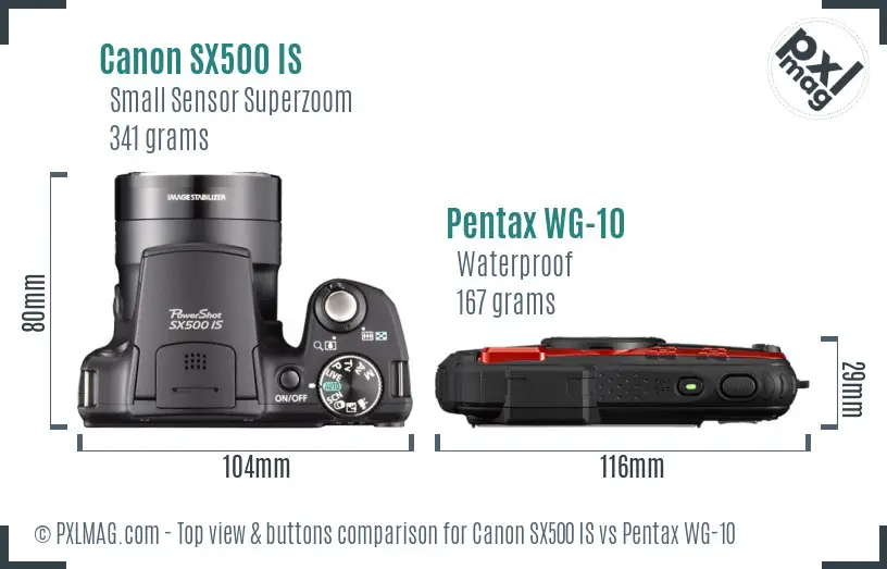 Canon SX500 IS vs Pentax WG-10 top view buttons comparison