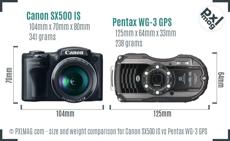 Canon SX500 IS vs Pentax WG-3 GPS size comparison