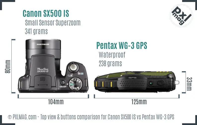Canon SX500 IS vs Pentax WG-3 GPS top view buttons comparison