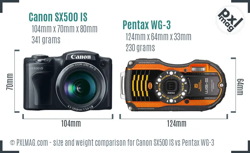 Canon SX500 IS vs Pentax WG-3 size comparison