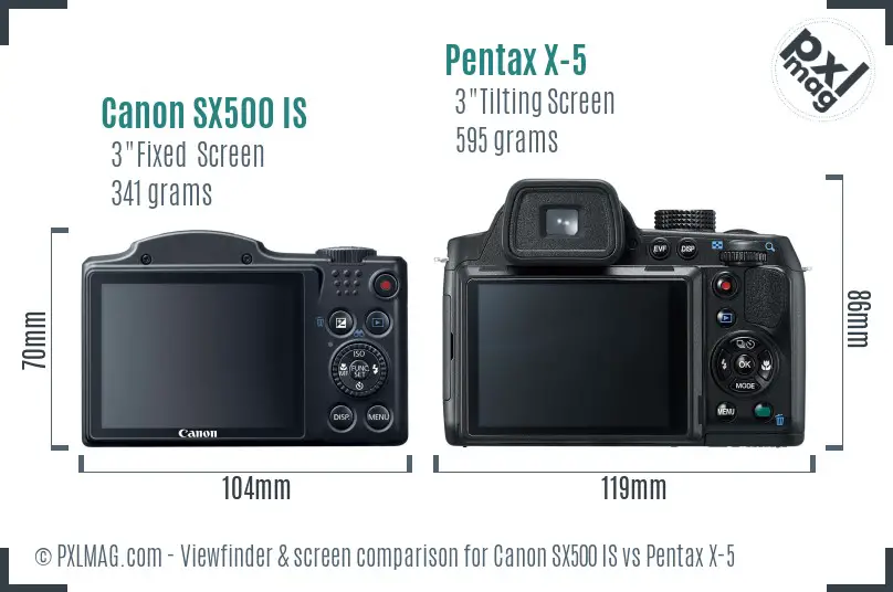Canon SX500 IS vs Pentax X-5 Screen and Viewfinder comparison