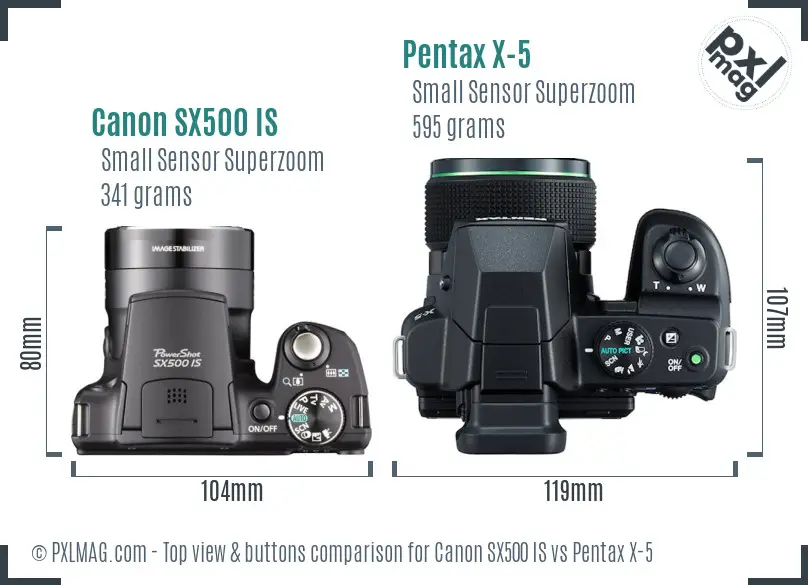 Canon SX500 IS vs Pentax X-5 top view buttons comparison