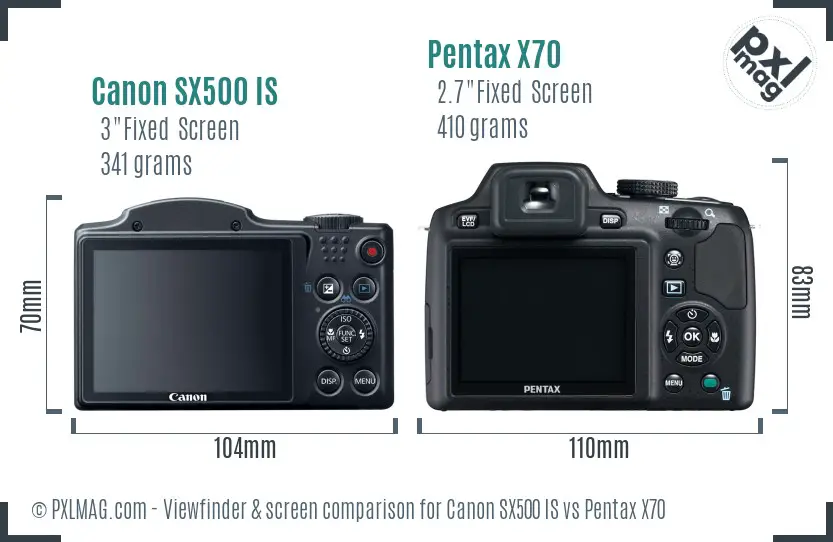 Canon SX500 IS vs Pentax X70 Screen and Viewfinder comparison