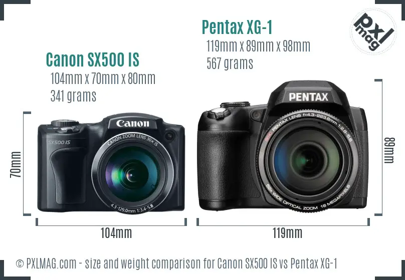 Canon SX500 IS vs Pentax XG-1 size comparison