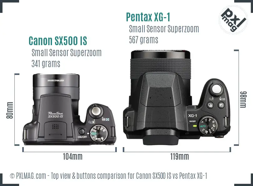 Canon SX500 IS vs Pentax XG-1 top view buttons comparison