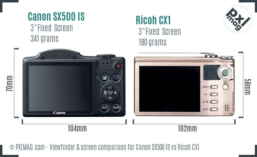 Canon SX500 IS vs Ricoh CX1 Screen and Viewfinder comparison