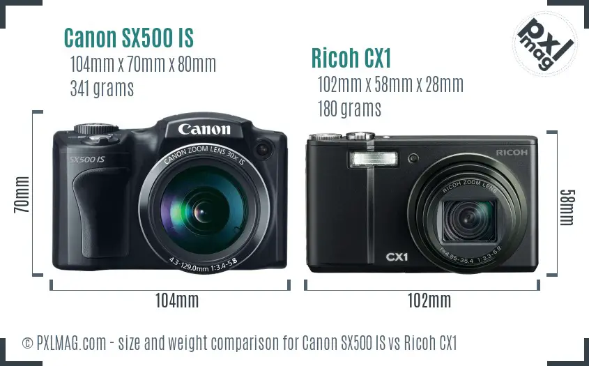 Canon SX500 IS vs Ricoh CX1 size comparison