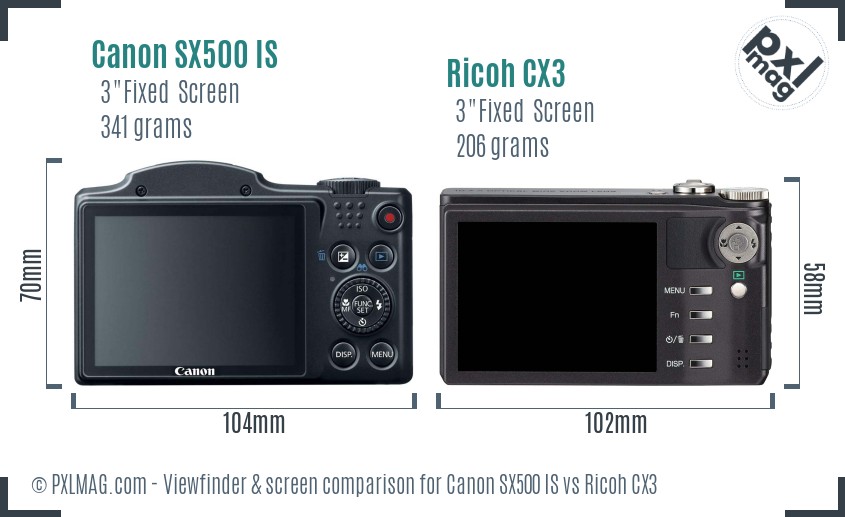 Canon SX500 IS vs Ricoh CX3 Screen and Viewfinder comparison