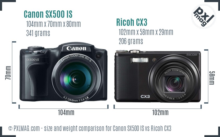 Canon SX500 IS vs Ricoh CX3 size comparison Canon SX500 IS vs Ricoh CX3 size comparison