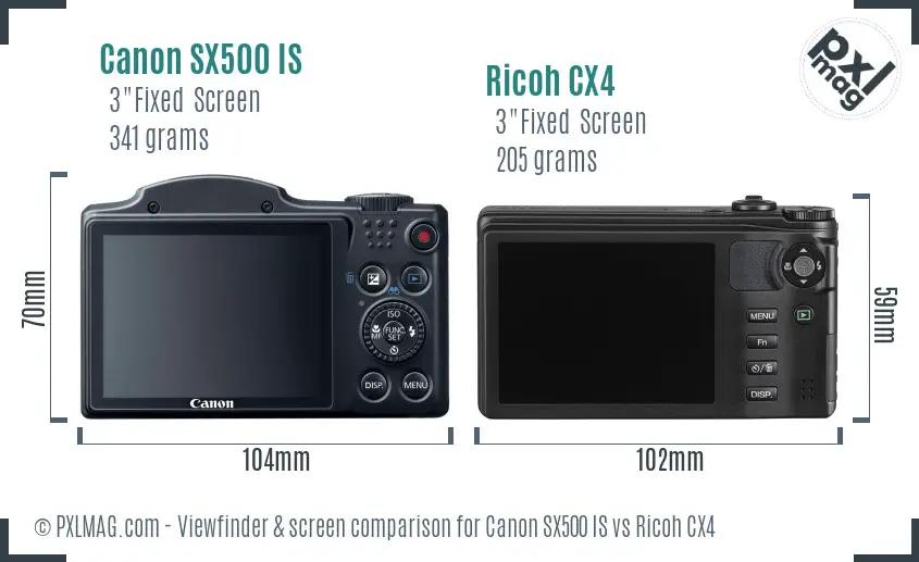 Canon SX500 IS vs Ricoh CX4 Screen and Viewfinder comparison