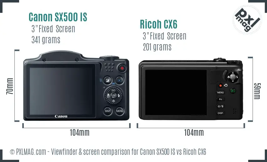 Canon SX500 IS vs Ricoh CX6 Screen and Viewfinder comparison