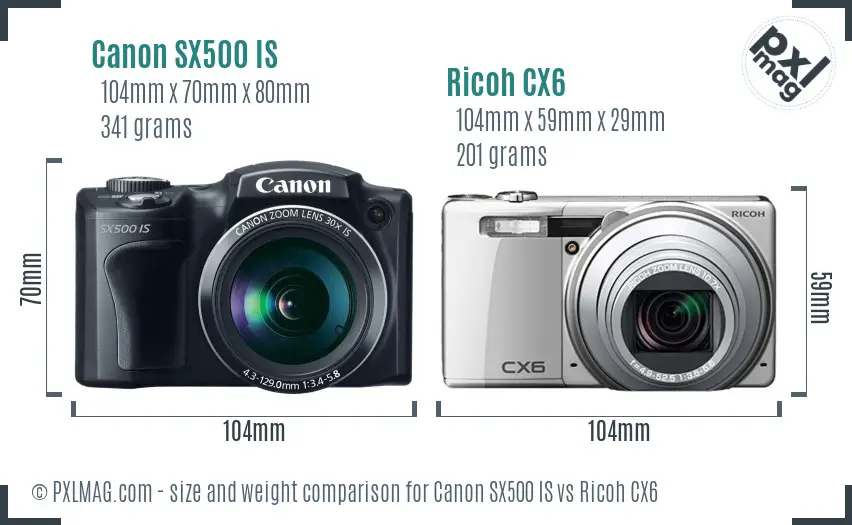 Canon SX500 IS vs Ricoh CX6 size comparison