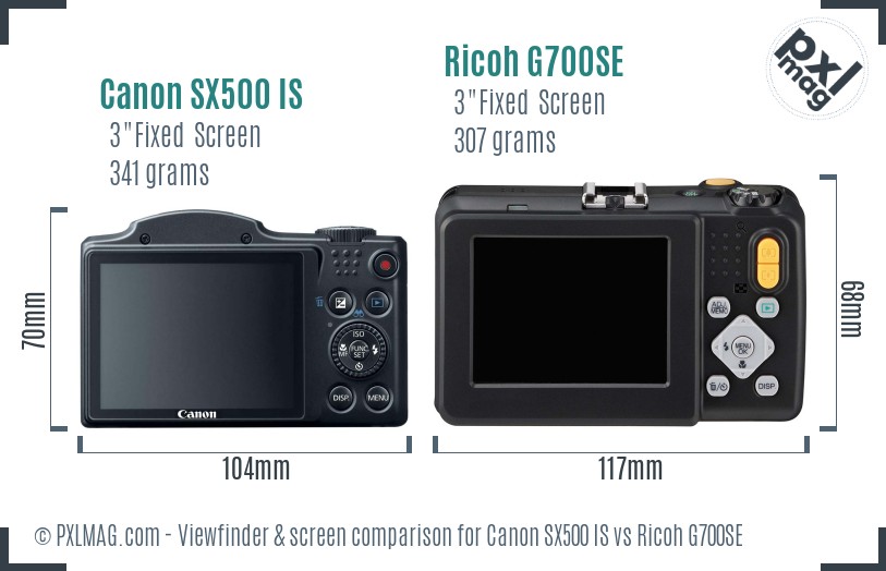 Canon SX500 IS vs Ricoh G700SE Screen and Viewfinder comparison