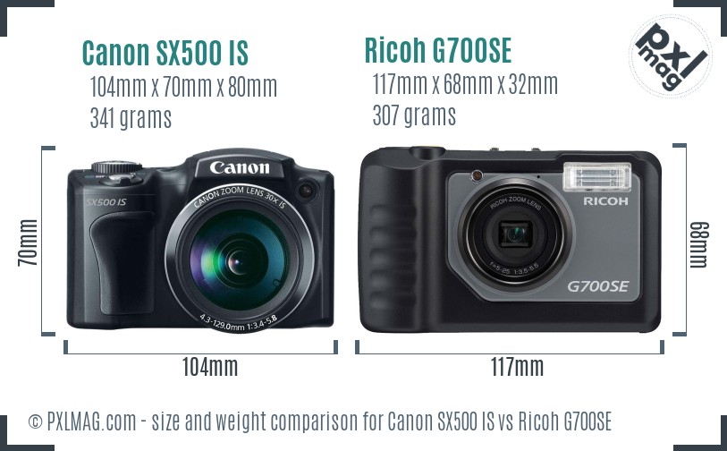 Canon SX500 IS vs Ricoh G700SE size comparison