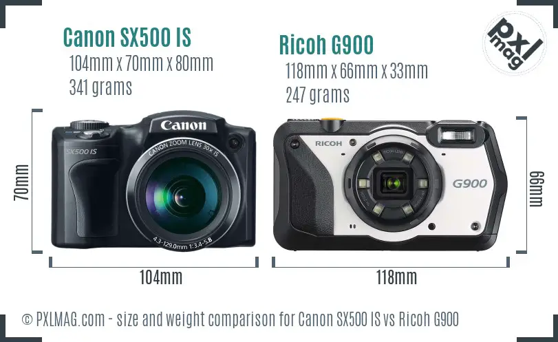 Canon SX500 IS vs Ricoh G900 size comparison