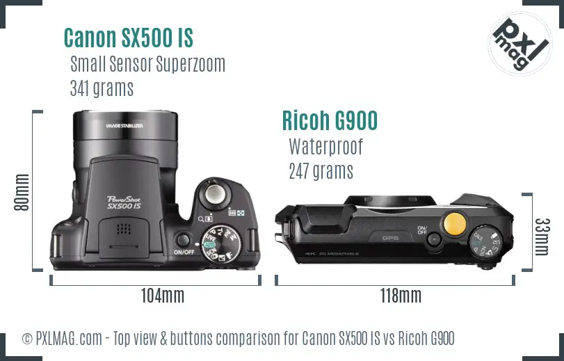 Canon SX500 IS vs Ricoh G900 top view buttons comparison