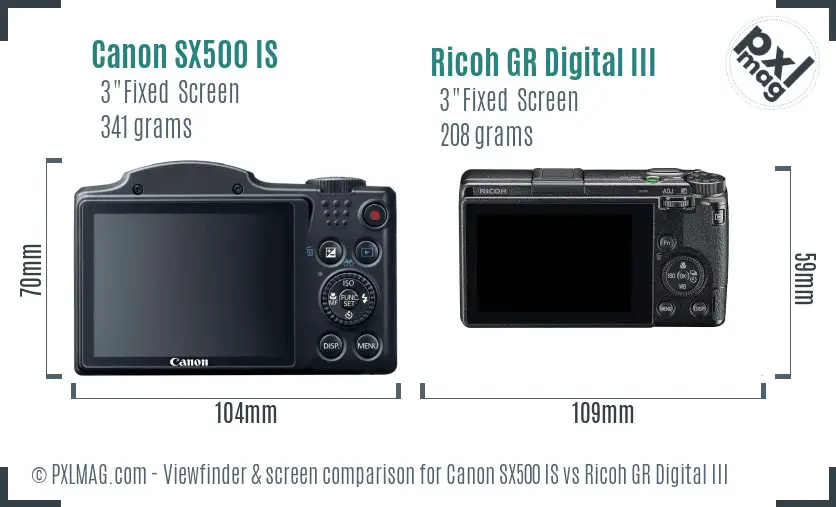 Canon SX500 IS vs Ricoh GR Digital III Screen and Viewfinder comparison