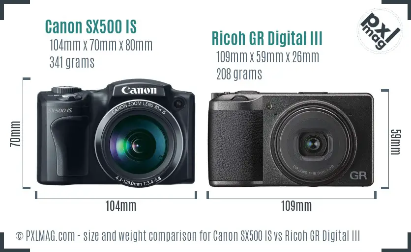 Canon SX500 IS vs Ricoh GR Digital III size comparison