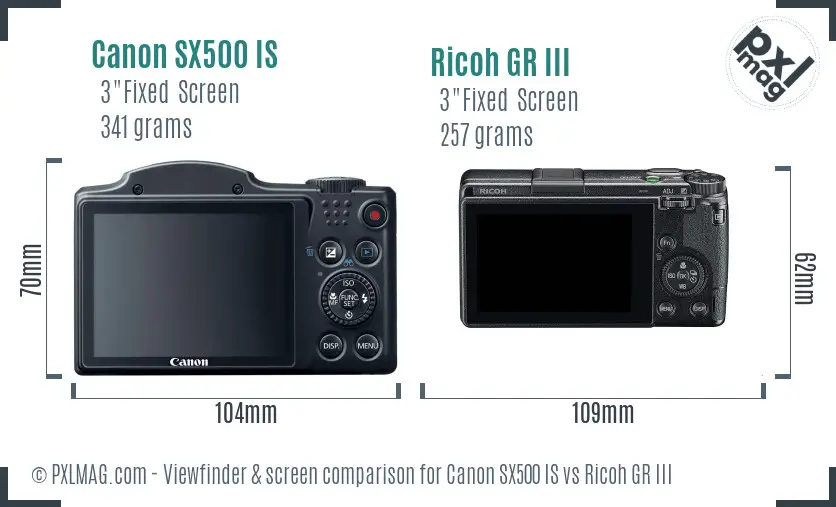 Canon SX500 IS vs Ricoh GR III Screen and Viewfinder comparison