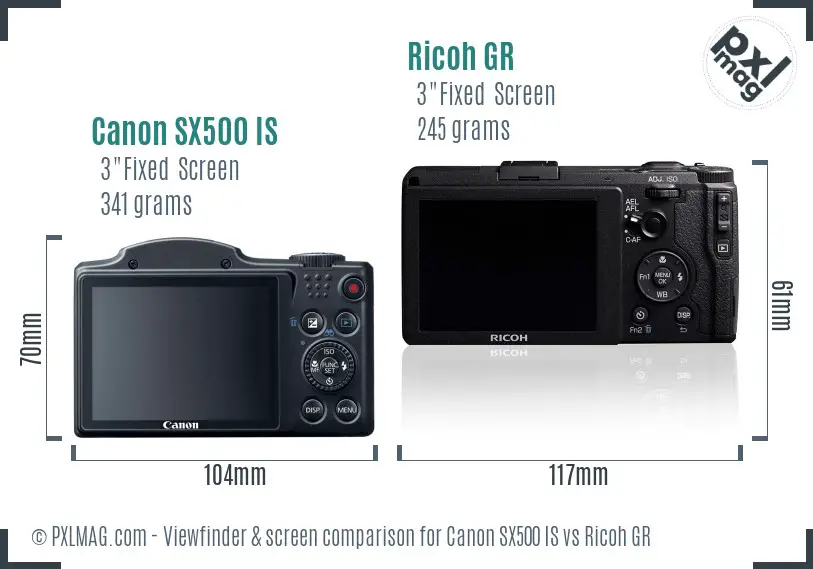 Canon SX500 IS vs Ricoh GR Screen and Viewfinder comparison