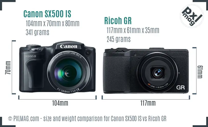 Canon SX500 IS vs Ricoh GR size comparison