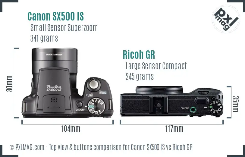 Canon SX500 IS vs Ricoh GR top view buttons comparison