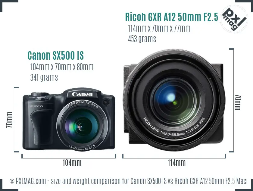Canon SX500 IS vs Ricoh GXR A12 50mm F2.5 Macro size comparison Canon SX500 IS vs Ricoh GXR A12 50mm F2.5 Macro size comparison