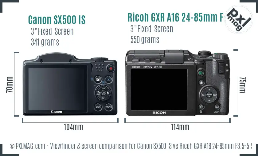 Canon SX500 IS vs Ricoh GXR A16 24-85mm F3.5-5.5 Screen and Viewfinder comparison Canon SX500 IS vs Ricoh GXR A16 24-85mm F3.5-5.5 Screen and Viewfinder comparison