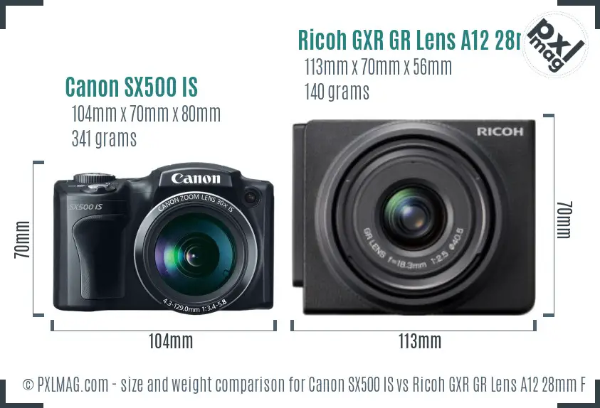 Canon SX500 IS vs Ricoh GXR GR Lens A12 28mm F2.5 size comparison