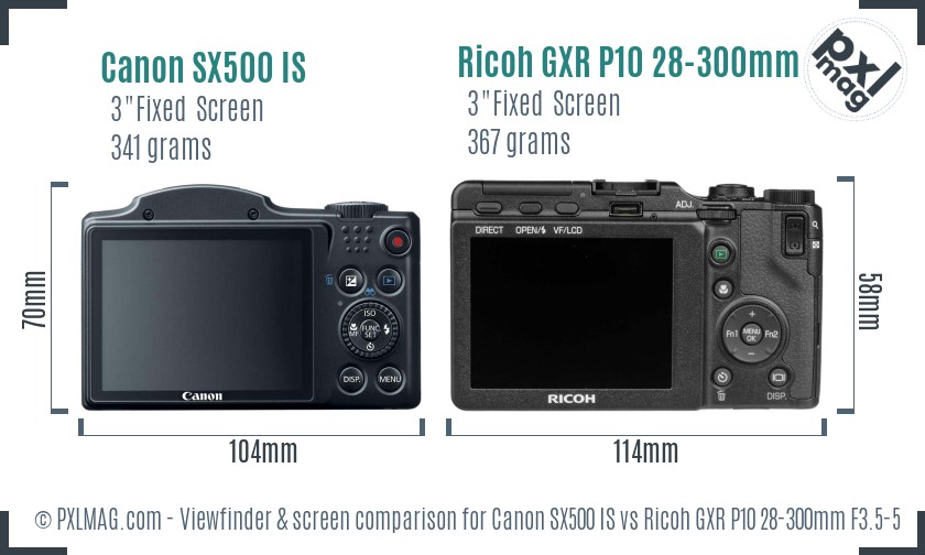 Canon SX500 IS vs Ricoh GXR P10 28-300mm F3.5-5.6 VC Screen and Viewfinder comparison