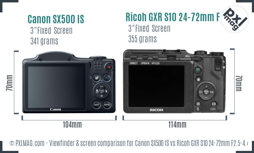 Canon SX500 IS vs Ricoh GXR S10 24-72mm F2.5-4.4 VC Screen and Viewfinder comparison