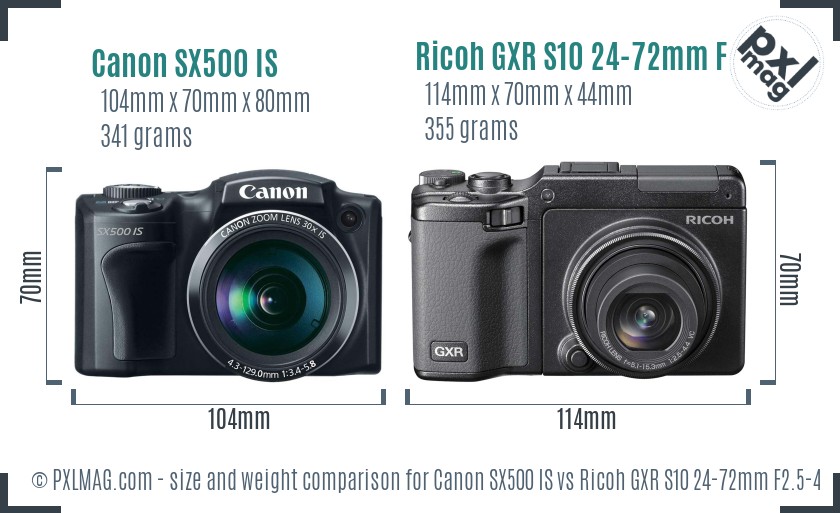 Canon SX500 IS vs Ricoh GXR S10 24-72mm F2.5-4.4 VC size comparison