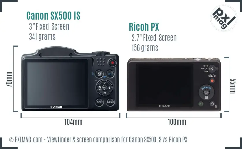 Canon SX500 IS vs Ricoh PX Screen and Viewfinder comparison