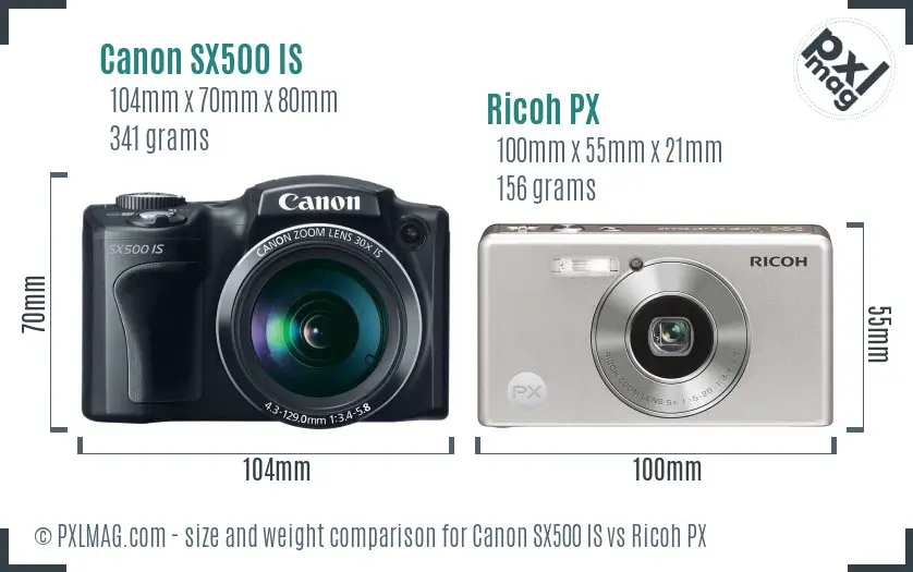 Canon SX500 IS vs Ricoh PX size comparison