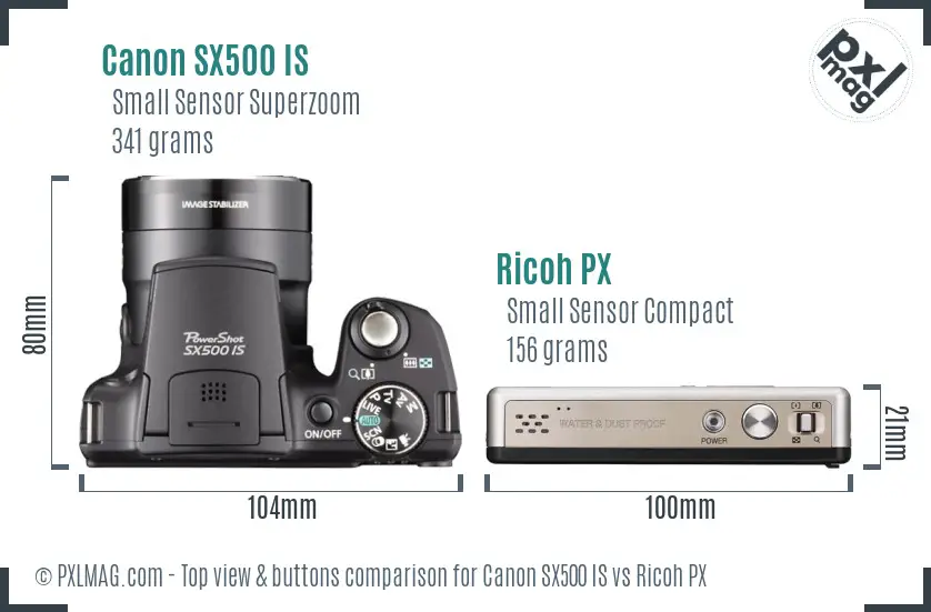 Canon SX500 IS vs Ricoh PX top view buttons comparison