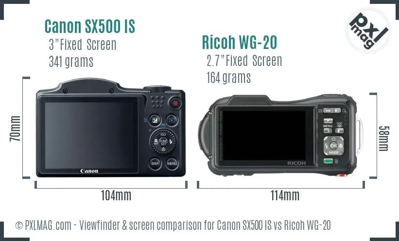Canon SX500 IS vs Ricoh WG-20 Screen and Viewfinder comparison