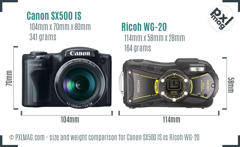 Canon SX500 IS vs Ricoh WG-20 size comparison
