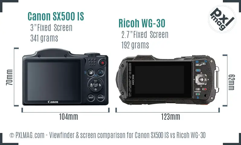 Canon SX500 IS vs Ricoh WG-30 Screen and Viewfinder comparison