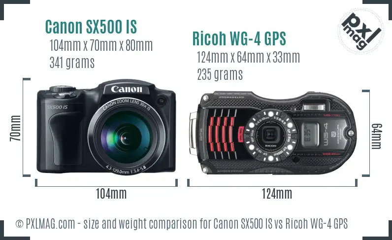Canon SX500 IS vs Ricoh WG-4 GPS size comparison Canon SX500 IS vs Ricoh WG-4 GPS size comparison