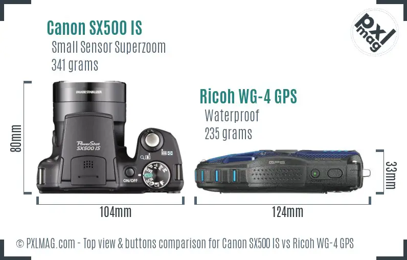 Canon SX500 IS vs Ricoh WG-4 GPS top view buttons comparison Canon SX500 IS vs Ricoh WG-4 GPS top view buttons comparison