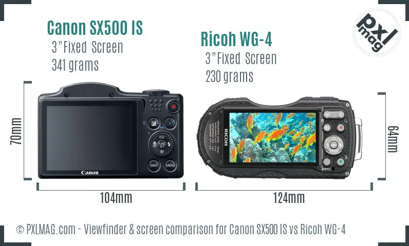 Canon SX500 IS vs Ricoh WG-4 Screen and Viewfinder comparison