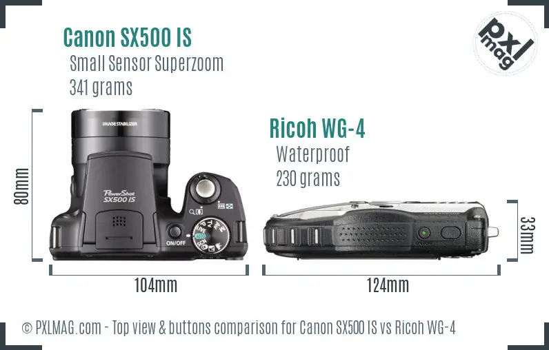Canon SX500 IS vs Ricoh WG-4 top view buttons comparison