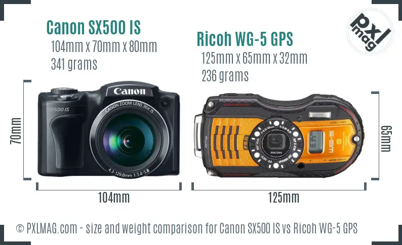 Canon SX500 IS vs Ricoh WG-5 GPS size comparison Canon SX500 IS vs Ricoh WG-5 GPS size comparison