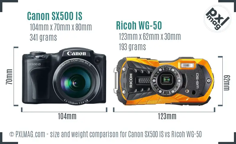 Canon SX500 IS vs Ricoh WG-50 size comparison Canon SX500 IS vs Ricoh WG-50 size comparison