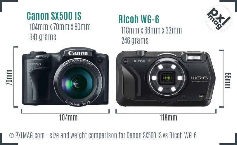 Canon SX500 IS vs Ricoh WG-6 size comparison