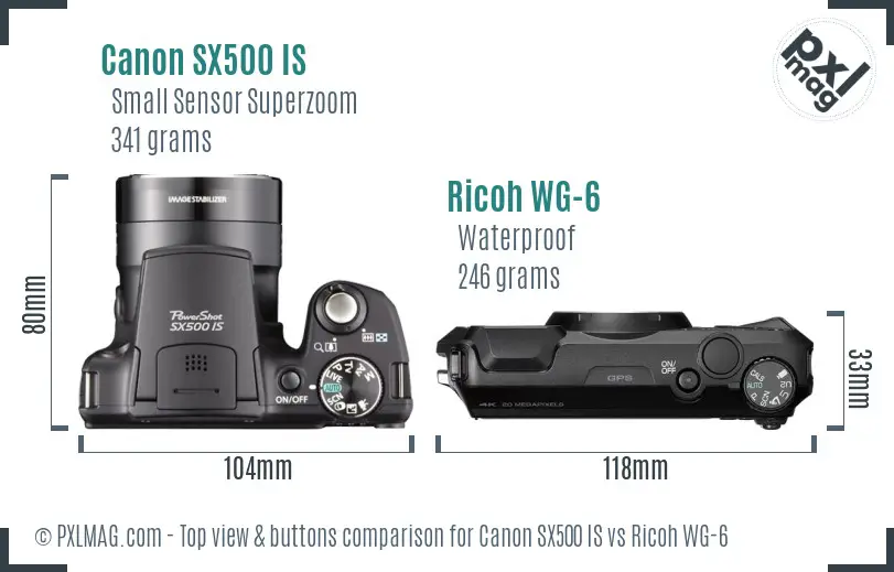 Canon SX500 IS vs Ricoh WG-6 top view buttons comparison