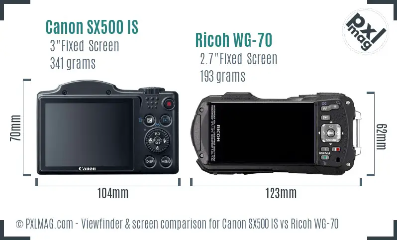 Canon SX500 IS vs Ricoh WG-70 Screen and Viewfinder comparison