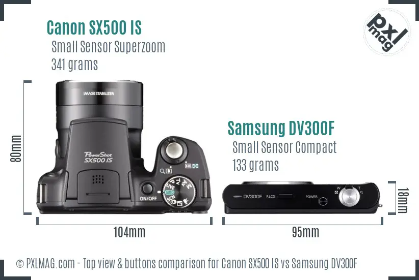 Canon SX500 IS vs Samsung DV300F top view buttons comparison