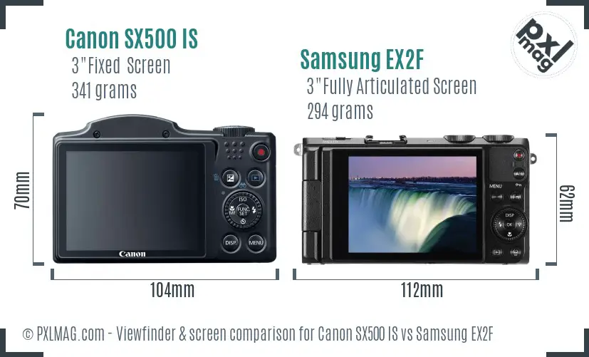 Canon SX500 IS vs Samsung EX2F Screen and Viewfinder comparison