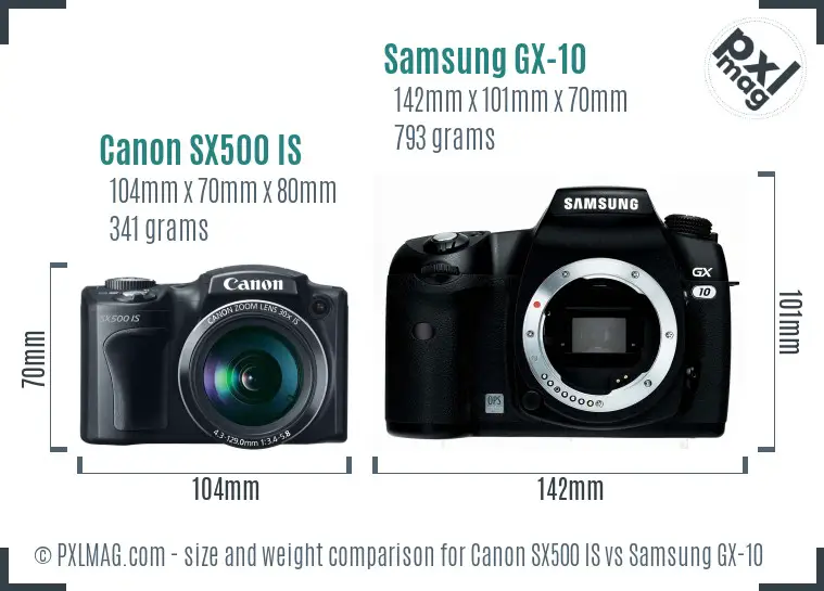 Canon SX500 IS vs Samsung GX-10 size comparison Canon SX500 IS vs Samsung GX-10 size comparison